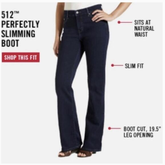 Levi's 512 Bootcut Perfectly Slimming Dark Wash Stretchy Jeans Women’s Size 6 - Picture 1 of 7